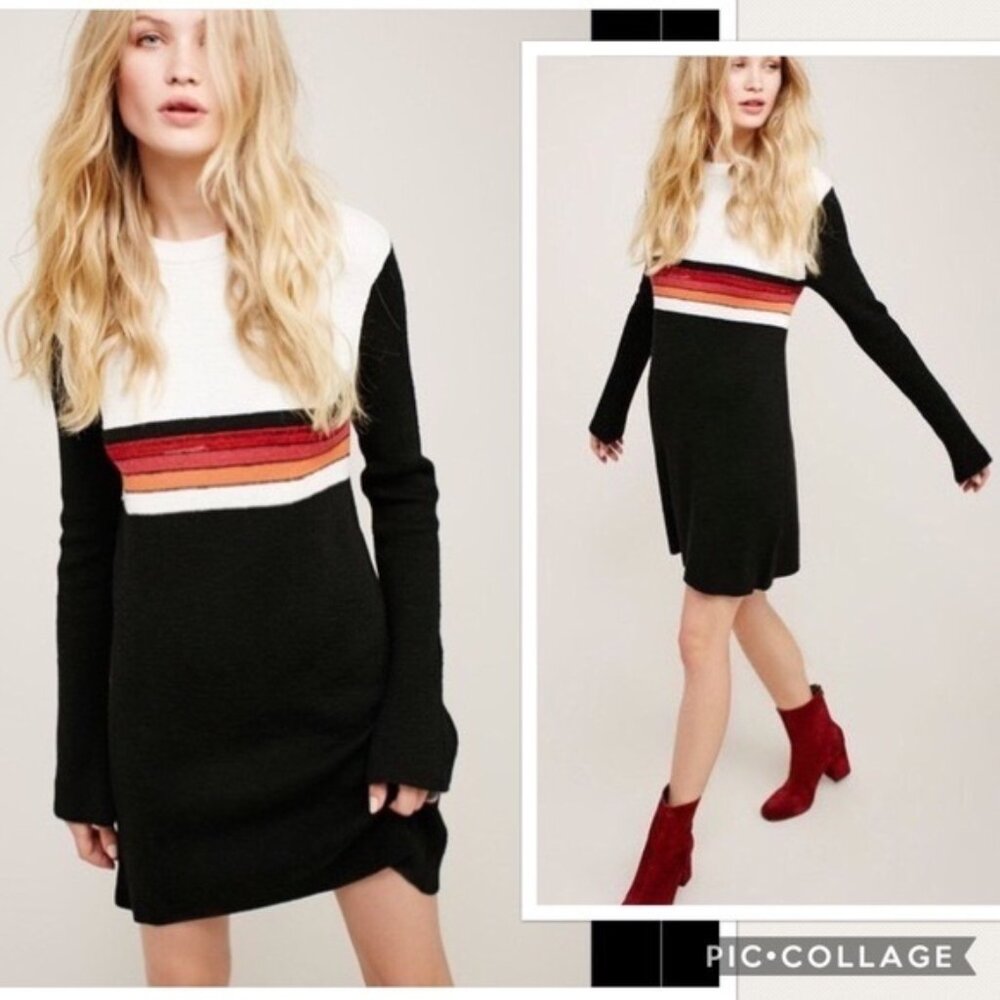 Free People Womens Linen Blend Sweater Knit Dress Color Block XS Zip Back Boho - Picture 1 of 9
